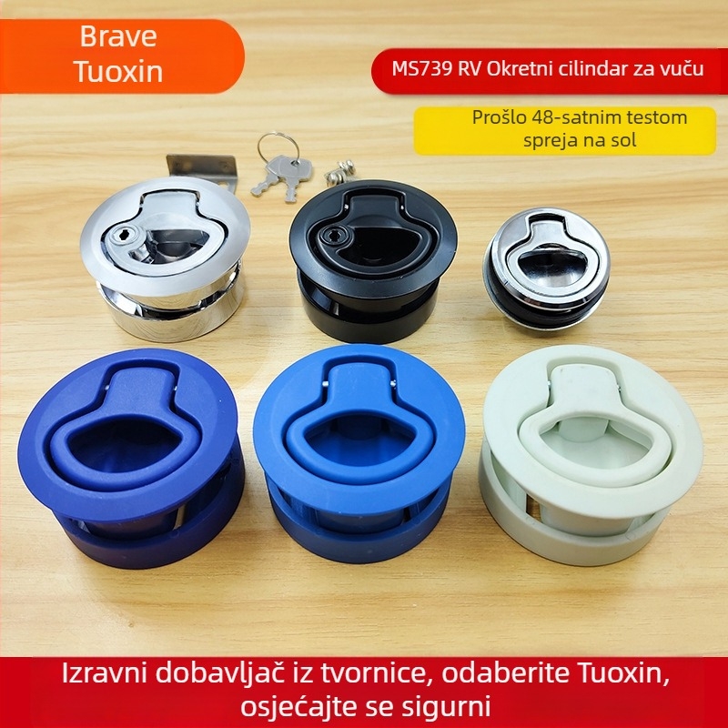 Ugrađena ravna brava s plastičnim povlačnim prstenom, DK619, materijal: plast-nylon, tip: ravni zatezač, uz ključ, za razna šasija