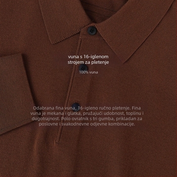 Muški pulover od 100% finog vuna, slim fit, turn-down ovratnik, strojno pranje, ribasti rub