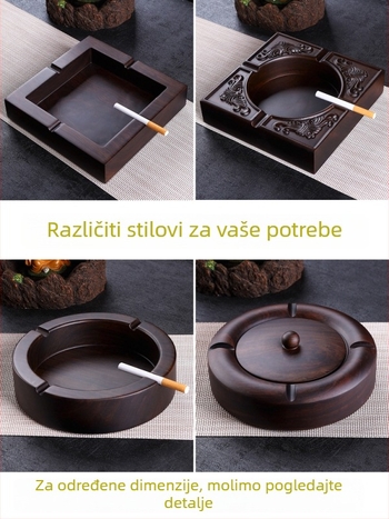 Pepeljara od ebonijskog drveta s poklopcem, drvena graviranog dizajna za dom