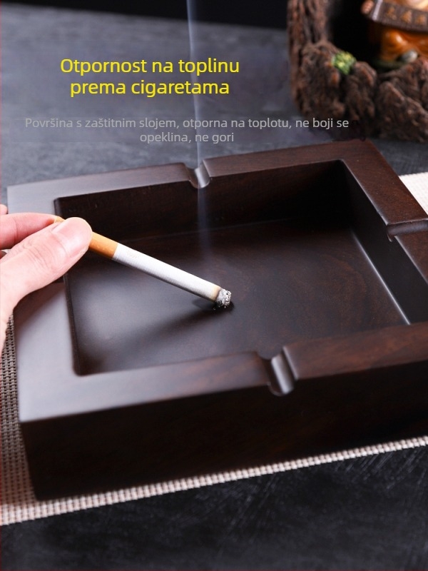 Pepeljara od ebonijskog drveta s poklopcem, drvena graviranog dizajna za dom