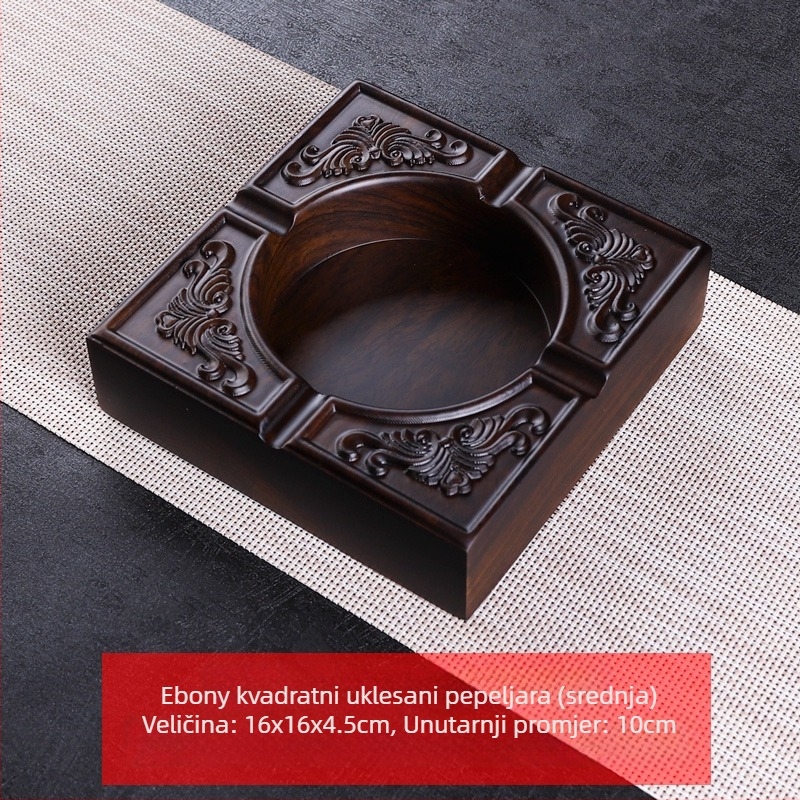 Pepeljara od ebonijskog drveta s poklopcem, drvena graviranog dizajna za dom