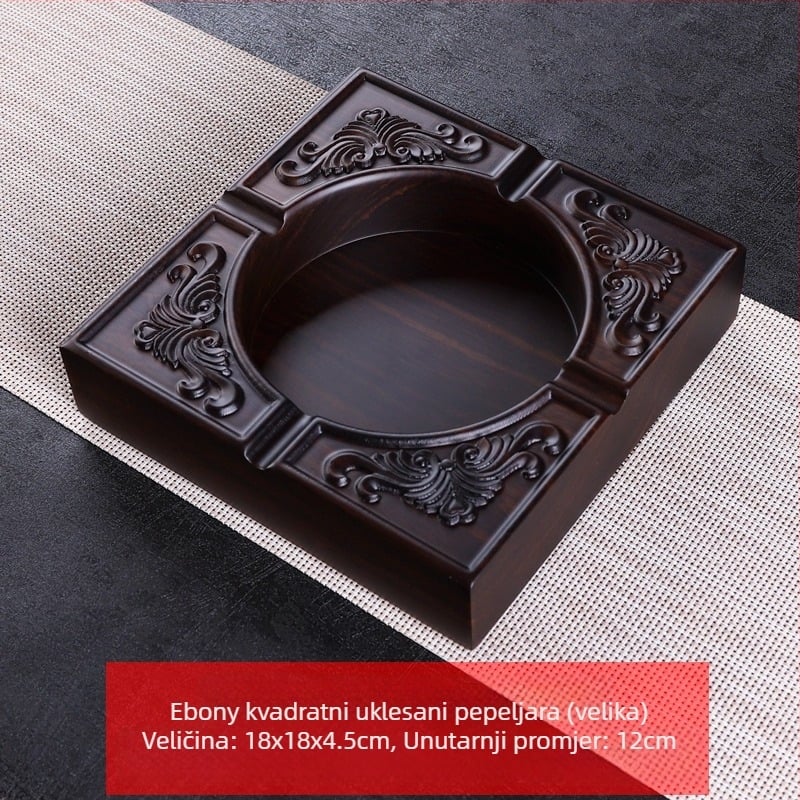 Pepeljara od ebonijskog drveta s poklopcem, drvena graviranog dizajna za dom