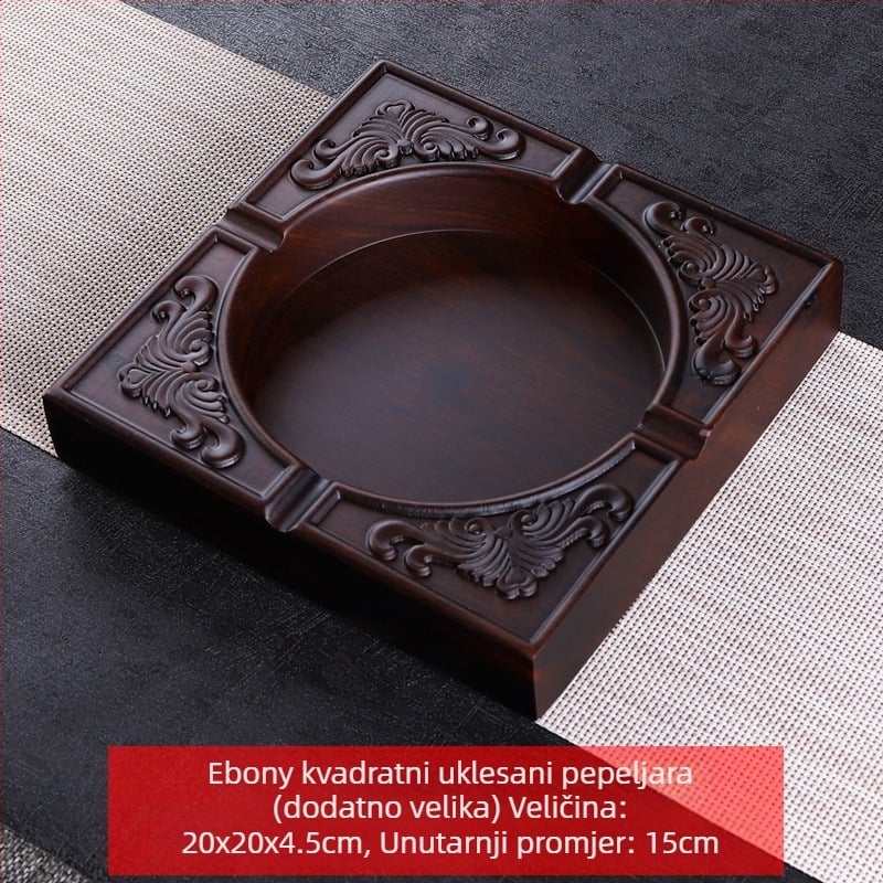 Pepeljara od ebonijskog drveta s poklopcem, drvena graviranog dizajna za dom