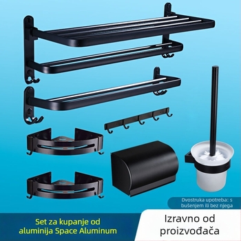 Držač ručnika za kupaonu od Space aluminija, bez bušenja, petdijelni set, trokutasti skladišni stalak, moderan minimalistički stil, završna plastizirana prevlaka