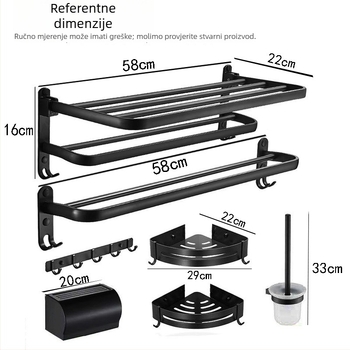 Držač ručnika za kupaonu od Space aluminija, bez bušenja, petdijelni set, trokutasti skladišni stalak, moderan minimalistički stil, završna plastizirana prevlaka