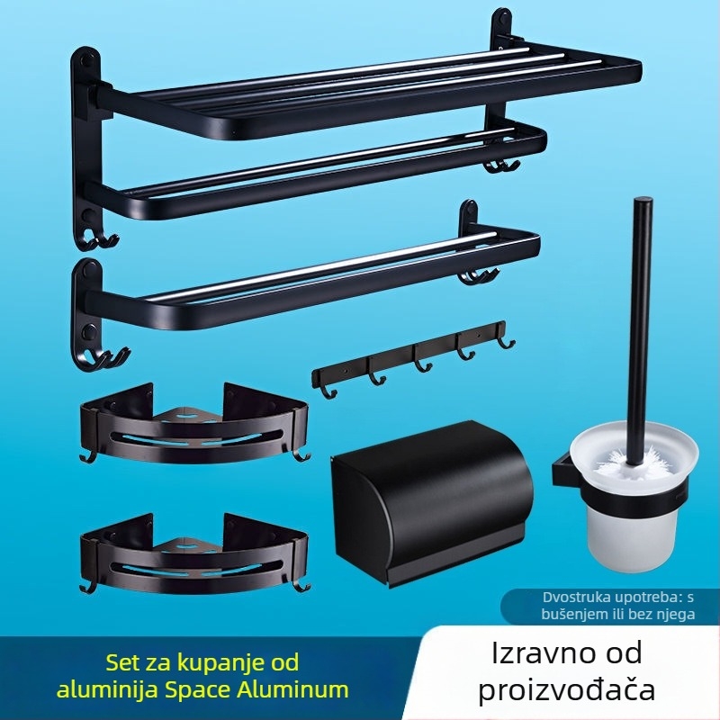 Držač ručnika za kupaonu od Space aluminija, bez bušenja, petdijelni set, trokutasti skladišni stalak, moderan minimalistički stil, završna plastizirana prevlaka
