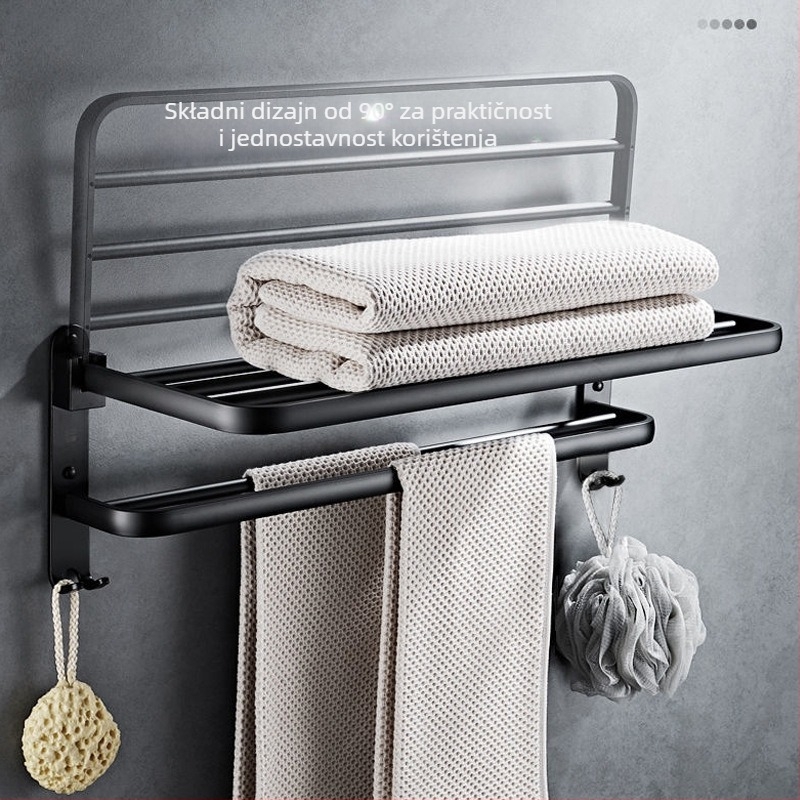 Držač ručnika za kupaonu od Space aluminija, bez bušenja, petdijelni set, trokutasti skladišni stalak, moderan minimalistički stil, završna plastizirana prevlaka