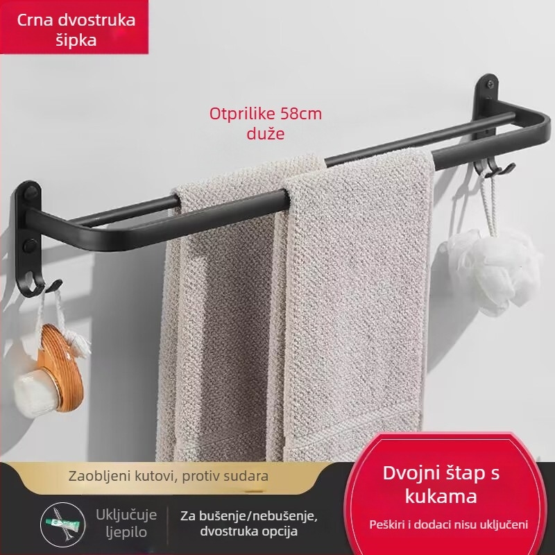 Držač ručnika za kupaonu od Space aluminija, bez bušenja, petdijelni set, trokutasti skladišni stalak, moderan minimalistički stil, završna plastizirana prevlaka