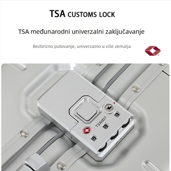 Kofer od aluminijsko-magnézijske legure za provjeru prtljage, TSA kombinirani bravi, 360° kotači, težina 3.98 kg