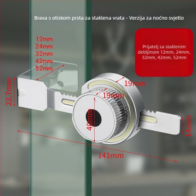 Biometrijski sigurnosni mehanizam za staklene klizne vitrine – cinkova legura, model 2025.8.26 Push-Pull zaključavanje, otisak prsta