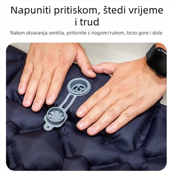 Vanjski nafukivi madrac za kampiranje – ultra lagan, prijenosan i povezan; Materijal: koži prijateljna tkanina + visoko elastična pjena; Pogodno za 1–2 osobe; Neto težina 3000 g; Automatsko naduvavanje