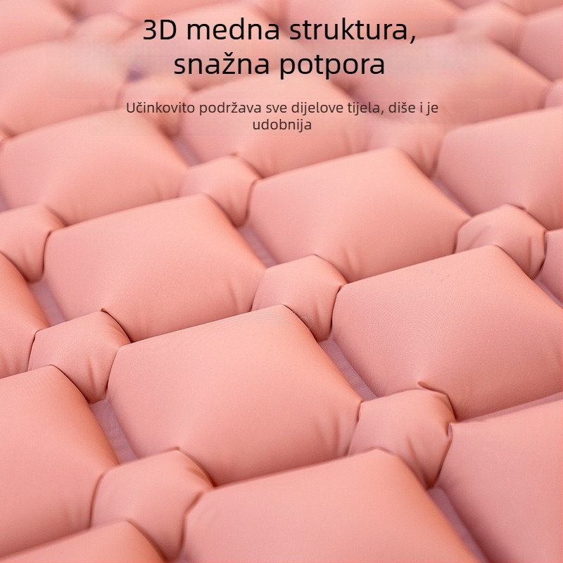 Vanjski nafukivi madrac za kampiranje – ultra lagan, prijenosan i povezan; Materijal: koži prijateljna tkanina + visoko elastična pjena; Pogodno za 1–2 osobe; Neto težina 3000 g; Automatsko naduvavanje