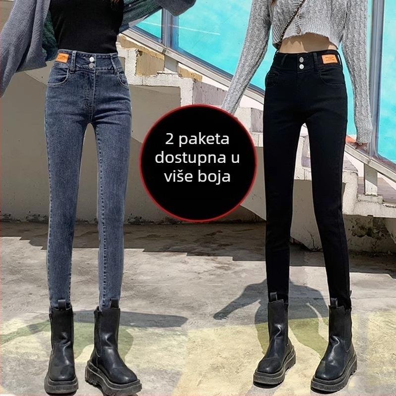 Traperice - visoki pojas, uski kroj, denim pamuk, elastični, Ice wash