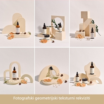 Foto kocka za rekvizite s geometrijskom teksturom u krem boji – Marka: Unique; Namjena: slobodno vrijeme putovanja; Materijal: Drugo