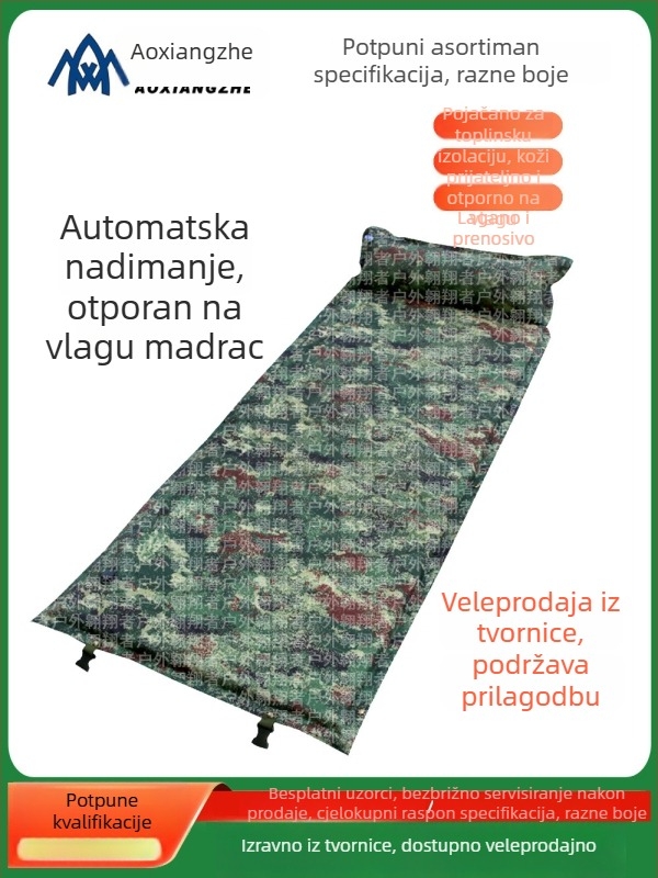 Soar Kamuflirana napuhujuća podloga za vlagu za kampiranje i nužnu obuku — 210T poliester, za 1 osobu, 1,5 kg, automatsko napuhivanje