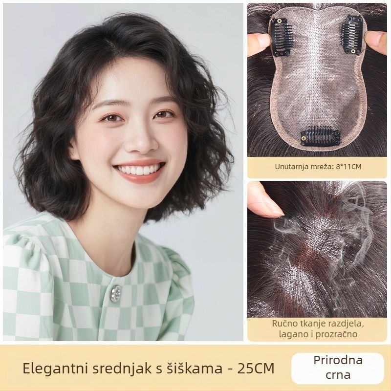 Dio perike bez rubova, za žene, kovrčava prirodna kosa, ručno pletena, volumen
