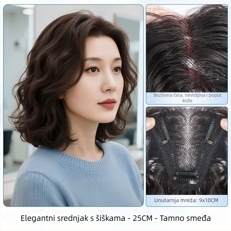 Dio perike bez rubova, za žene, kovrčava prirodna kosa, ručno pletena, volumen