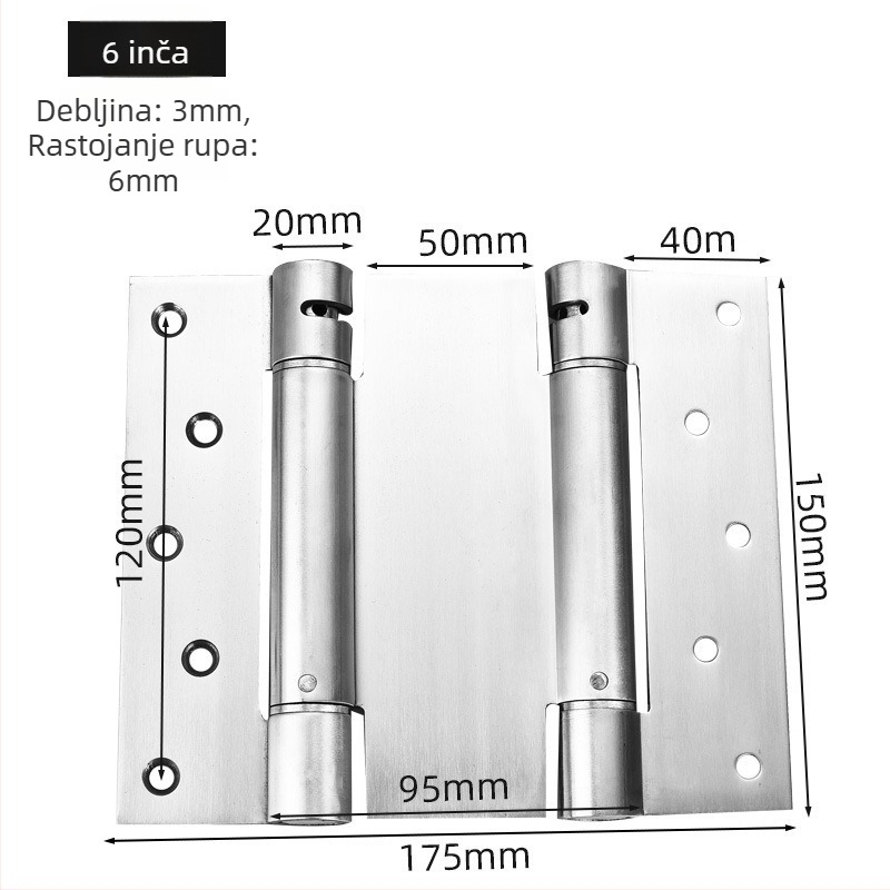 Pružni šarniri od nehrđajućeg čelika, brušeni završetak, dvostruko otvaranje, automatsko zatvaranje