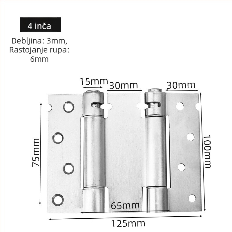 Pružni šarniri od nehrđajućeg čelika, brušeni završetak, dvostruko otvaranje, automatsko zatvaranje
