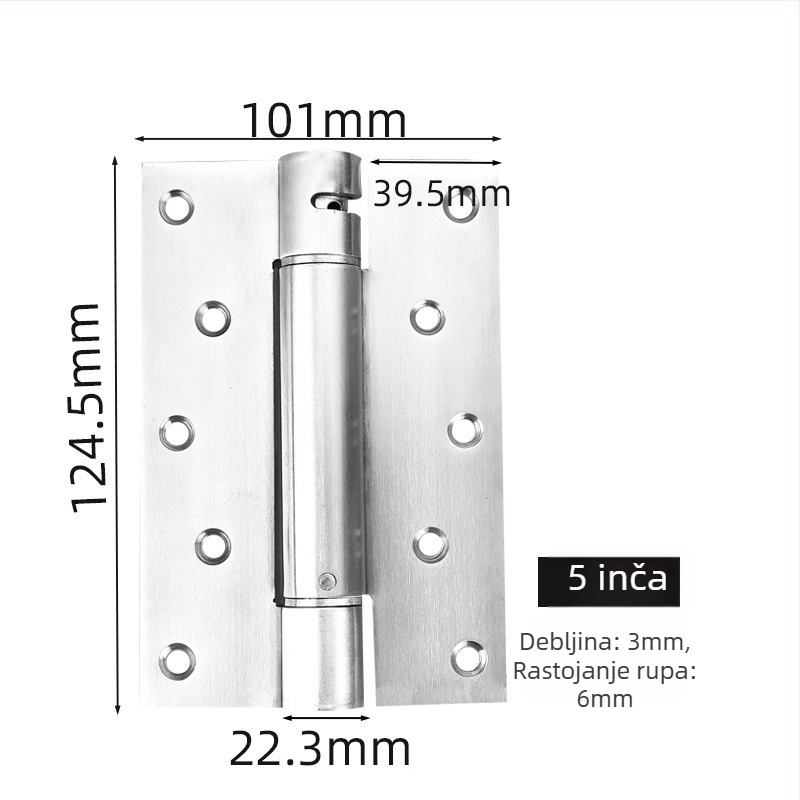 Pružni šarniri od nehrđajućeg čelika, brušeni završetak, dvostruko otvaranje, automatsko zatvaranje
