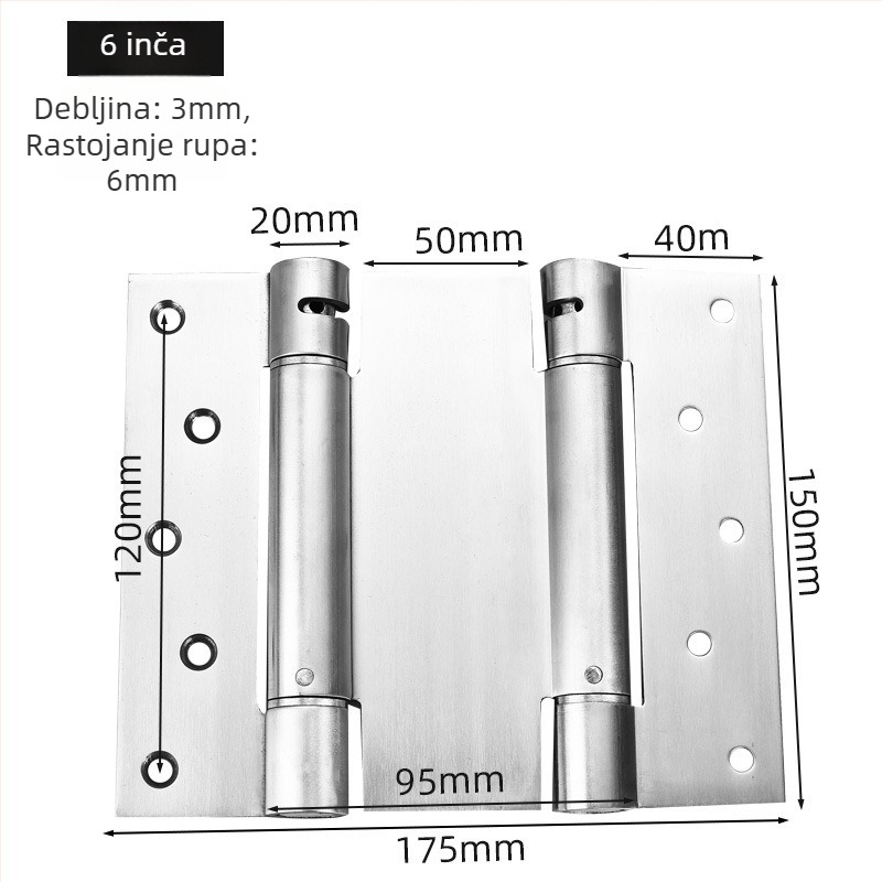 Pružni šarniri od nehrđajućeg čelika, brušeni završetak, dvostruko otvaranje, automatsko zatvaranje