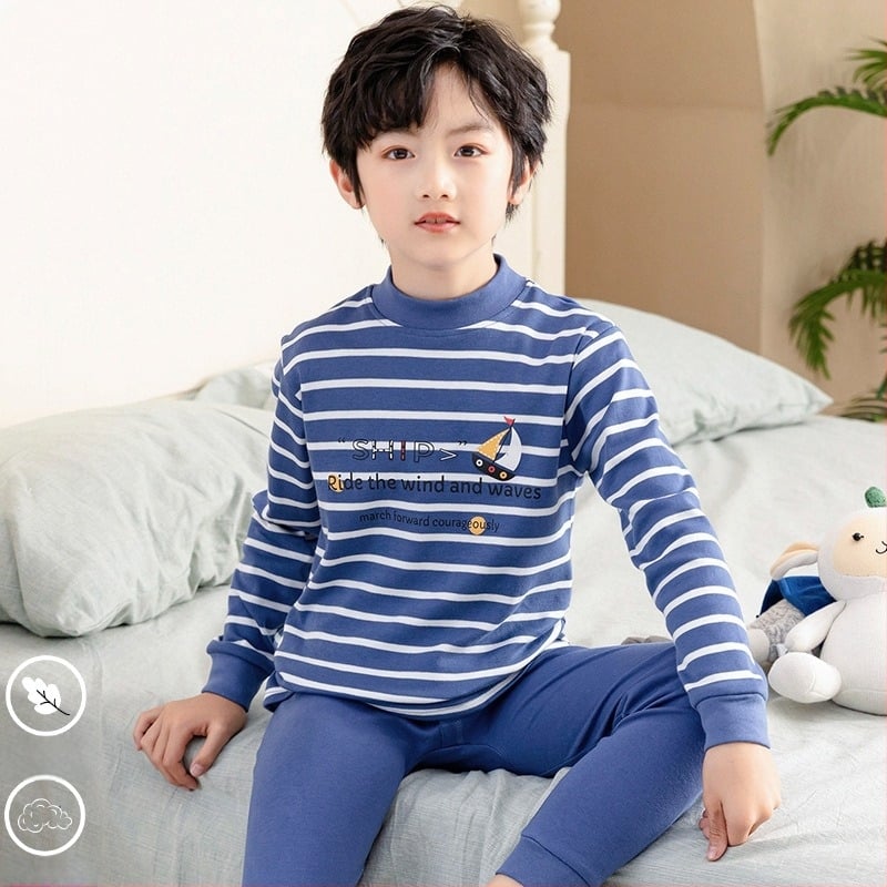 Dječji termalni set od 100% pamuka – majica i hlače, za dječake, za proljeće, jesen i zimu, održava toplinu.