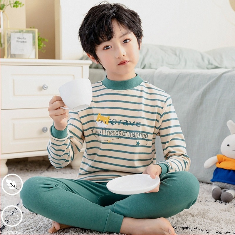 Dječji termalni set od 100% pamuka – majica i hlače, za dječake, za proljeće, jesen i zimu, održava toplinu.