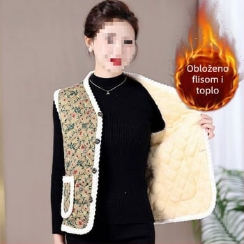 Ženska vest od ovčje vune s V izrezom, jednim gumbom, ultrakratka duljina, punjenje od vune