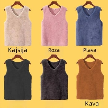 Žensko termo bez rukava prsluk, regularni kroj, polo ovratnik, chenille tkanina, 90–95% Spandex (Proljeće 2025)