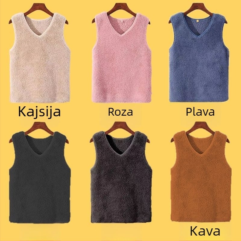 Žensko termo bez rukava prsluk, regularni kroj, polo ovratnik, chenille tkanina, 90–95% Spandex (Proljeće 2025)