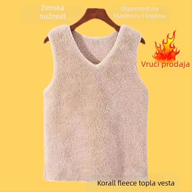Žensko termo bez rukava prsluk, regularni kroj, polo ovratnik, chenille tkanina, 90–95% Spandex (Proljeće 2025)