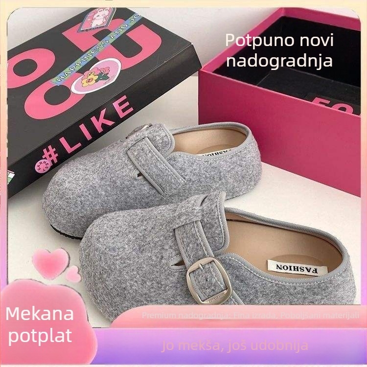 Ženske zatvorene mule s slip-on, gornji dio od sintetičke kože, podstava od pjene, prozračan, ravna potplata