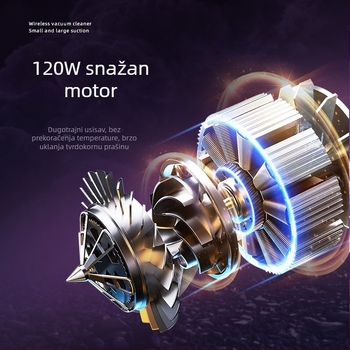Ručni usisavač za auto - bez četkica, bežični, prenosni, dvostrane namjene za dom i auto, 7,4V, 120W, 8000 Pa, 20 minuta rada, 60 dB