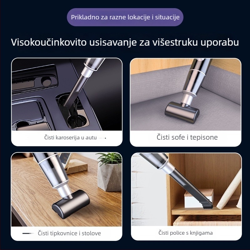 Ručni usisavač za auto - bez četkica, bežični, prenosni, dvostrane namjene za dom i auto, 7,4V, 120W, 8000 Pa, 20 minuta rada, 60 dB