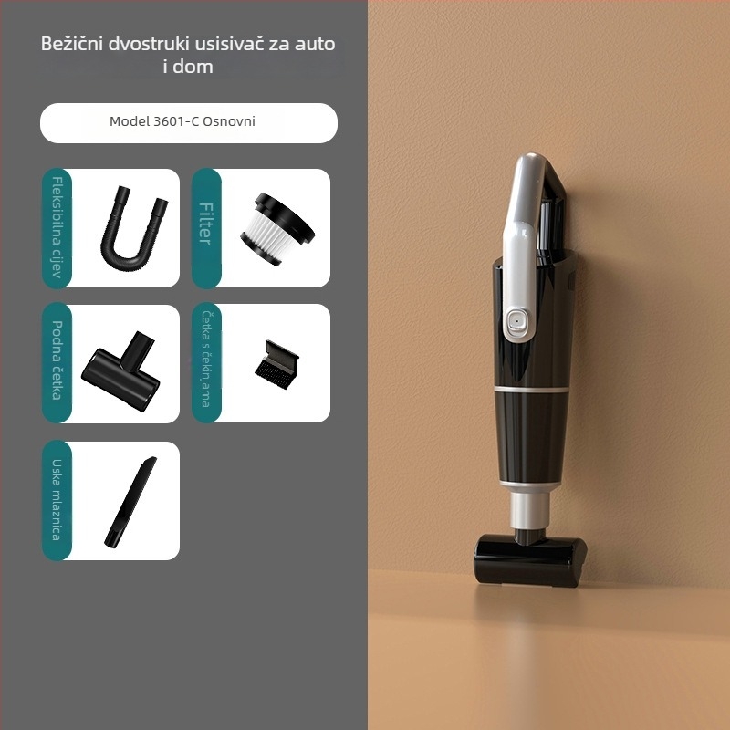 Ručni usisavač za auto - bez četkica, bežični, prenosni, dvostrane namjene za dom i auto, 7,4V, 120W, 8000 Pa, 20 minuta rada, 60 dB