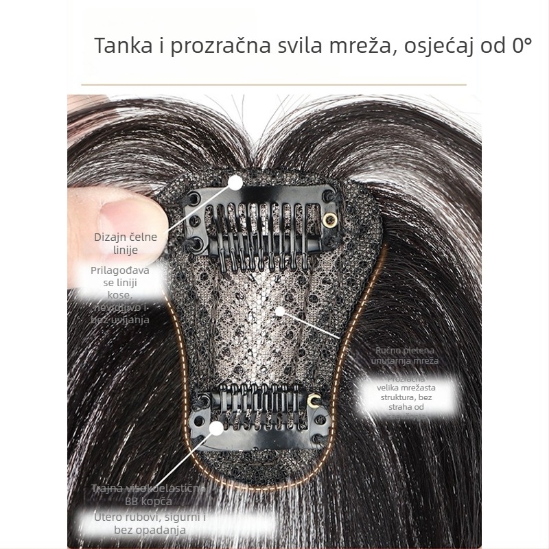 Perika s bangs - Model: Dvostruko slojevita svila mreža, Polu ručno tkanje, Toplinski otporan vlak, Tip frizure: jednostavan i ukošen, Promjena oblika
