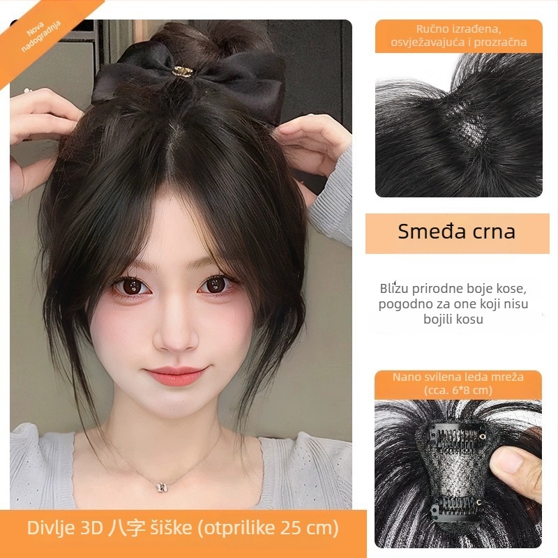 Perika s bangs - Model: Dvostruko slojevita svila mreža, Polu ručno tkanje, Toplinski otporan vlak, Tip frizure: jednostavan i ukošen, Promjena oblika