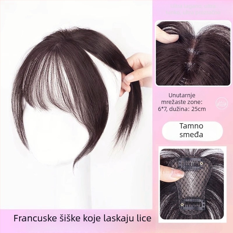 Perika s bangs - Model: Dvostruko slojevita svila mreža, Polu ručno tkanje, Toplinski otporan vlak, Tip frizure: jednostavan i ukošen, Promjena oblika
