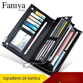 Farney ya Q6021 Muški kožni novčanik – zip, vertikalni kvadratni oblik, poslovni stil, prava koža, unutarnji odjeljci za banknote, novčiće, ID i kartice