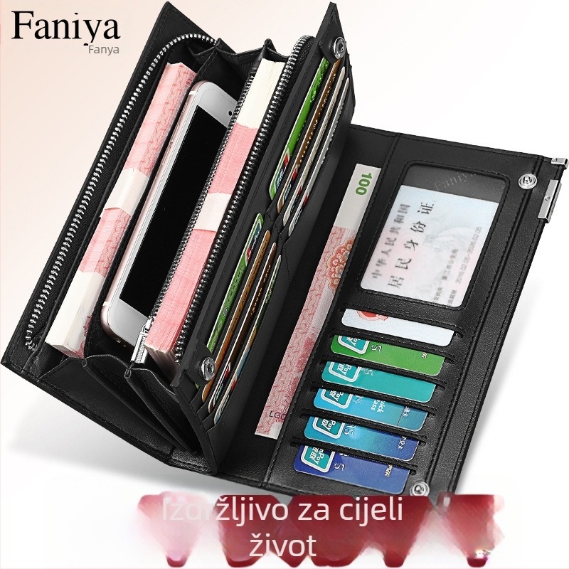 Farney ya Q6021 Muški kožni novčanik – zip, vertikalni kvadratni oblik, poslovni stil, prava koža, unutarnji odjeljci za banknote, novčiće, ID i kartice