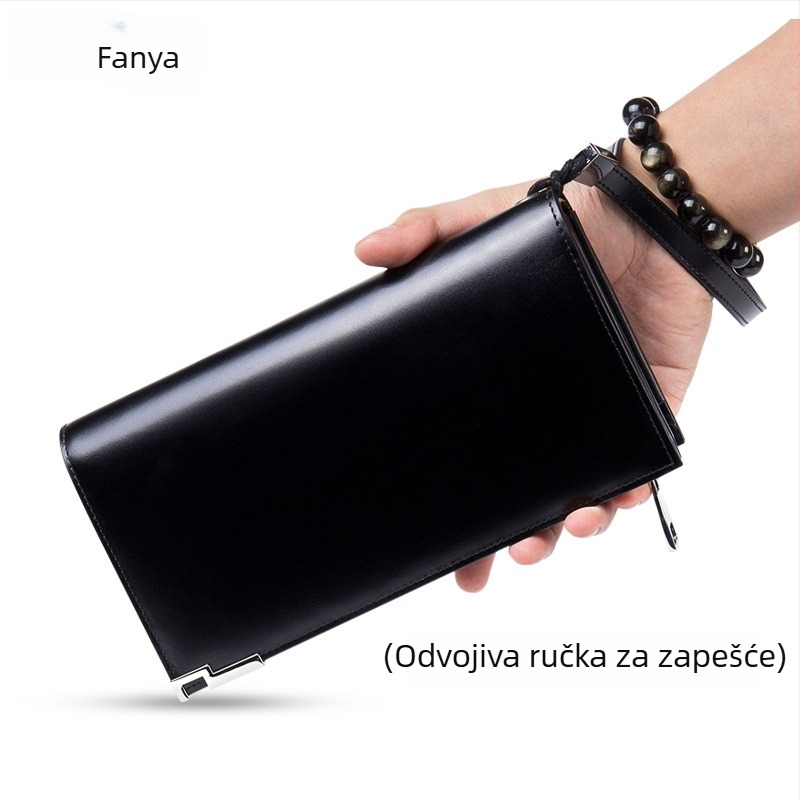Farney ya Q6021 Muški kožni novčanik – zip, vertikalni kvadratni oblik, poslovni stil, prava koža, unutarnji odjeljci za banknote, novčiće, ID i kartice