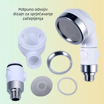 ABS tuš set, zidni montažni, pojačivač mlaza, trostupanjsko podešavanje, prekid vode jednim gumbom