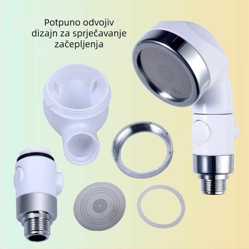 ABS tuš set, zidni montažni, pojačivač mlaza, trostupanjsko podešavanje, prekid vode jednim gumbom