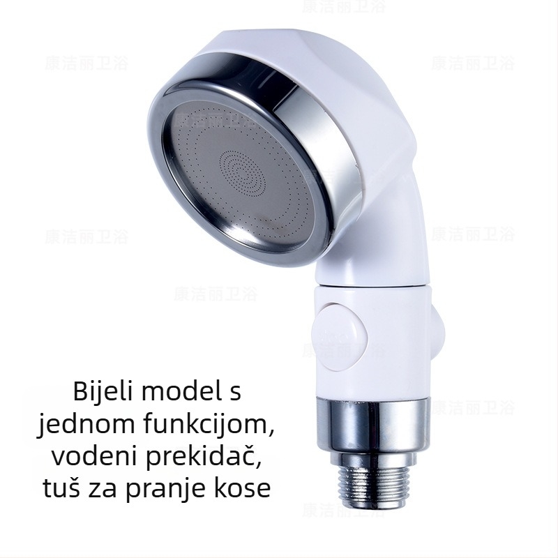 ABS tuš set, zidni montažni, pojačivač mlaza, trostupanjsko podešavanje, prekid vode jednim gumbom