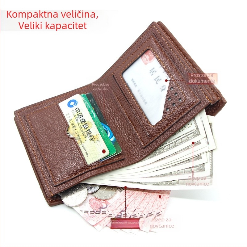 Muški novčanik od PU kože, vertikalni dizajn, urbana jednostavnost, jednostavan uzorak, poliester podstava, funkcija protiv krađe