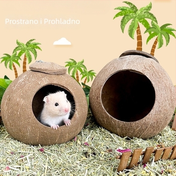 Hamster gnijezdo od kokosove ljuske – Materijal: svileno cvijeće, kružno, vodootporno, unutarnje, crtani stil