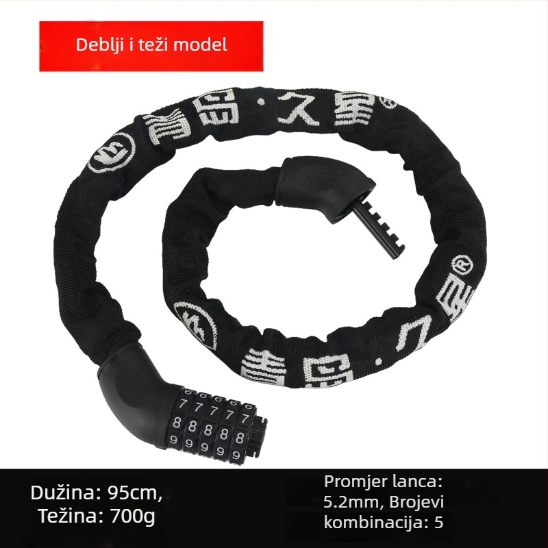 Lančana zaključavka za bicikle i motocikle s zaštitom od krađe, cilindar brave od čistog bakra, modeli 6608-1, 6610-1, 6612-1, 6615-1