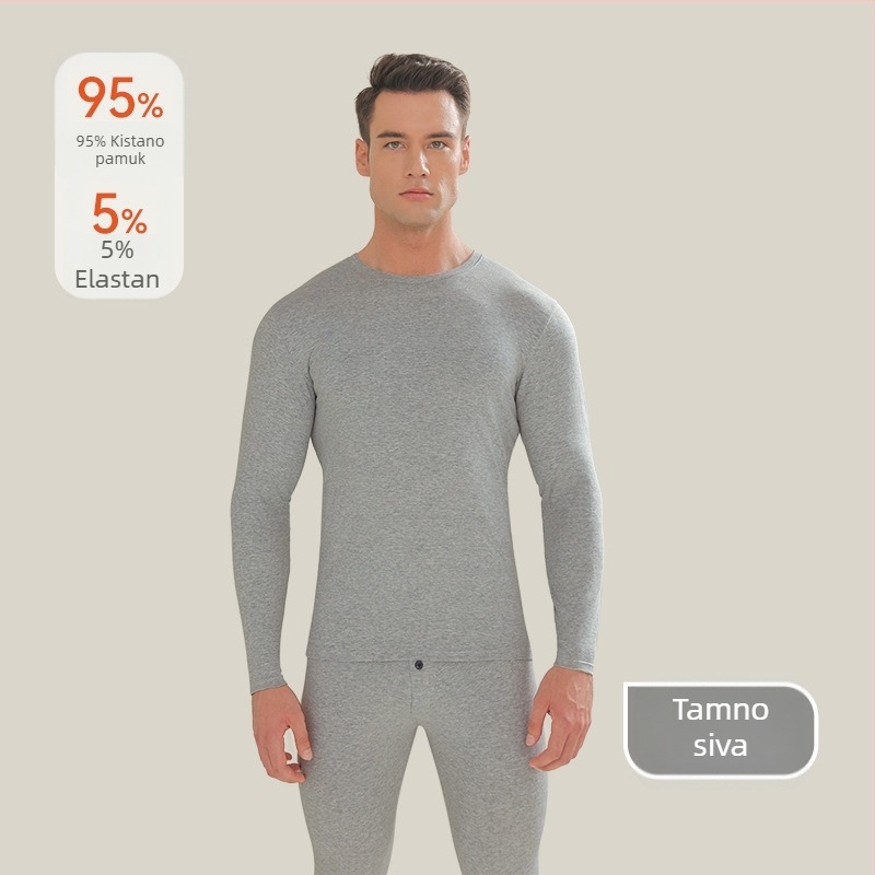 Termički komplet od pamuka – gornji dio s dugim rukavima i hlače, unisex, antibakterijski i protiv grinja, jednobojno