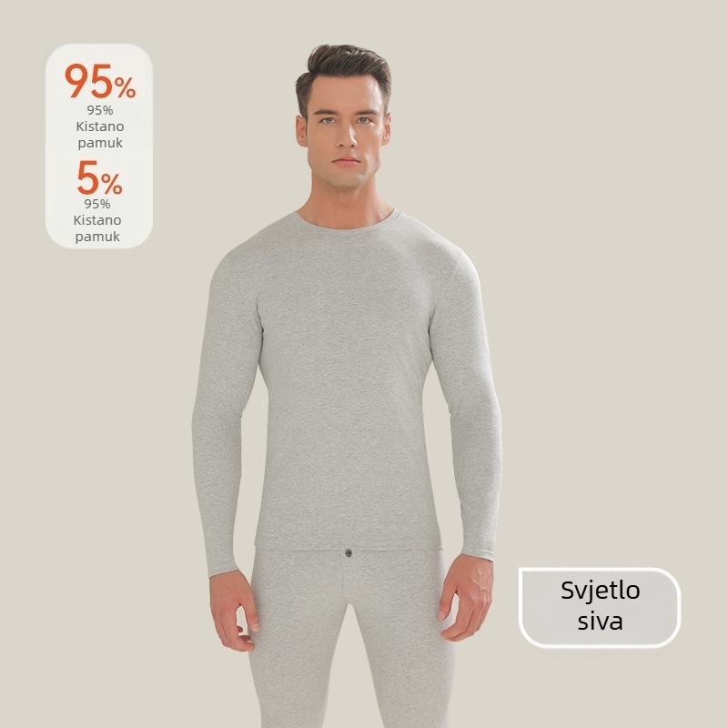Termički komplet od pamuka – gornji dio s dugim rukavima i hlače, unisex, antibakterijski i protiv grinja, jednobojno