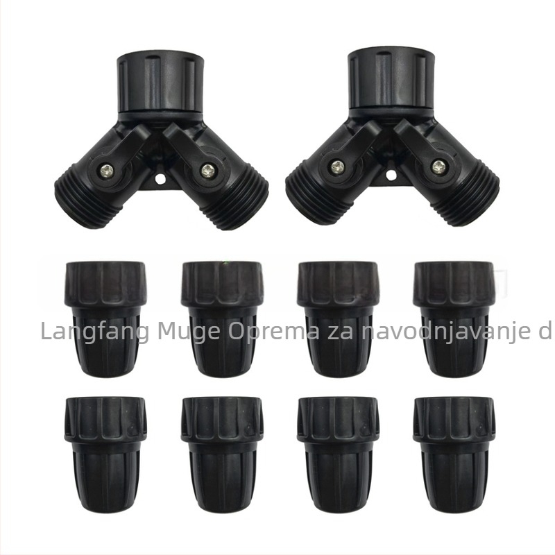 PE cjevovodni spoj za vodu s T-izvodom i koljenom, redukcijski T, s maticnim zaključavanjem (nut lock), materijal PE/POM, za kućnu njegu i zelene javne površine